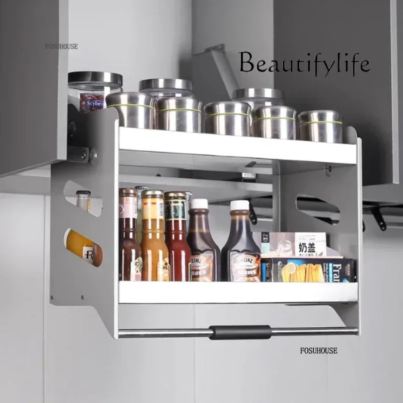 BJ Nordic Wall Mounted Kitchen Racks Lift Pull Basket Kitchen Cabinet Stainless Steel Drawer Baskets Seasoning Bottle Storage R