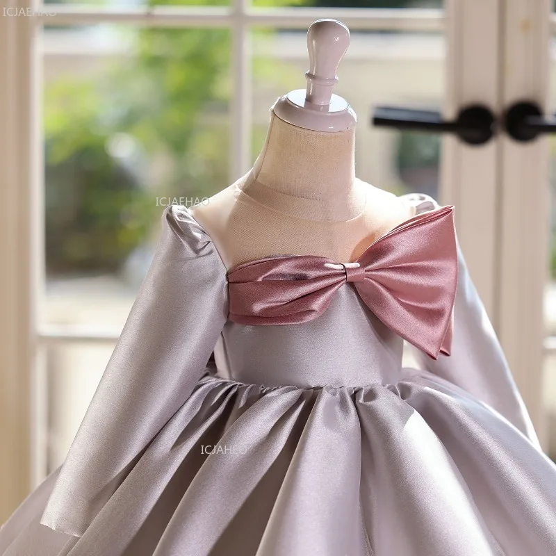 

Детское бальное платье для девочек на первый день рождения, с длинными рукавами, пышное, для торжественных мероприятий, выступлений на фортепиано, вечеринок