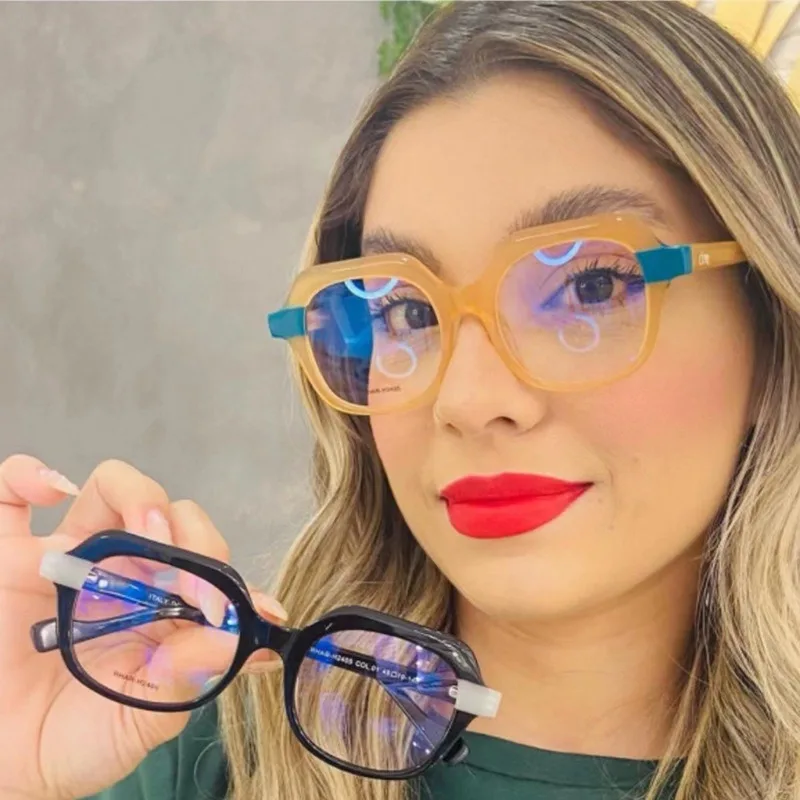 Runde Neue Retro Optik Anti Blau Licht Quadrat Gläser Für Frauen Männer Mode Doppel Farbe Weiblichen Rahmen Klare Linse Lesen Brillen