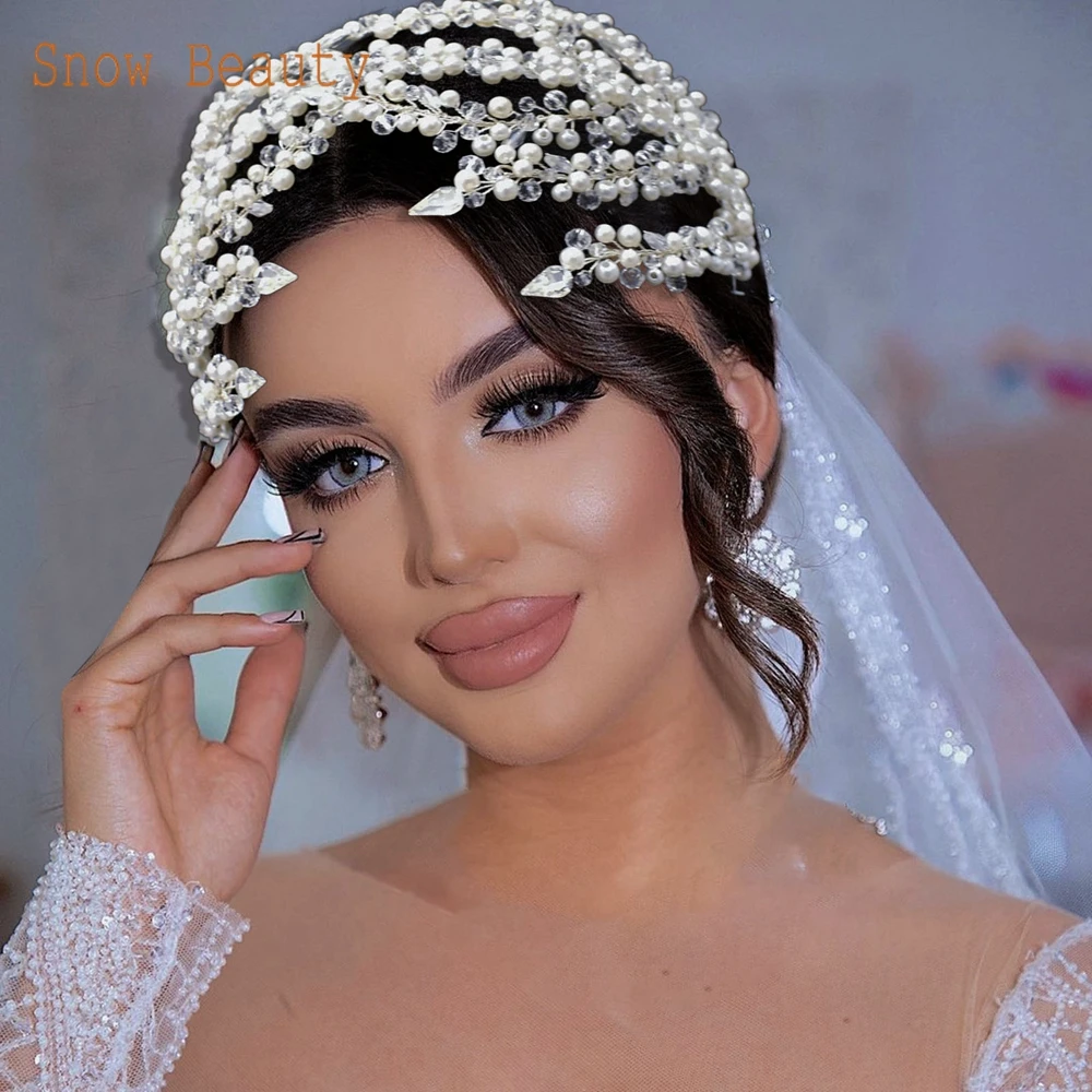 

DZ076 Crystal Pearl Headpieces Bridal Hair Vine for Brides Wedding Headband Hair Jewelry for Women and Girls Prom Photography