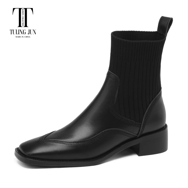 

TULING JUN 2023 Winter Concise Famale Square Toe Solid Color Ankle Boots Med Heels Two Diffent Lining Shoes For Women T-KK114-12