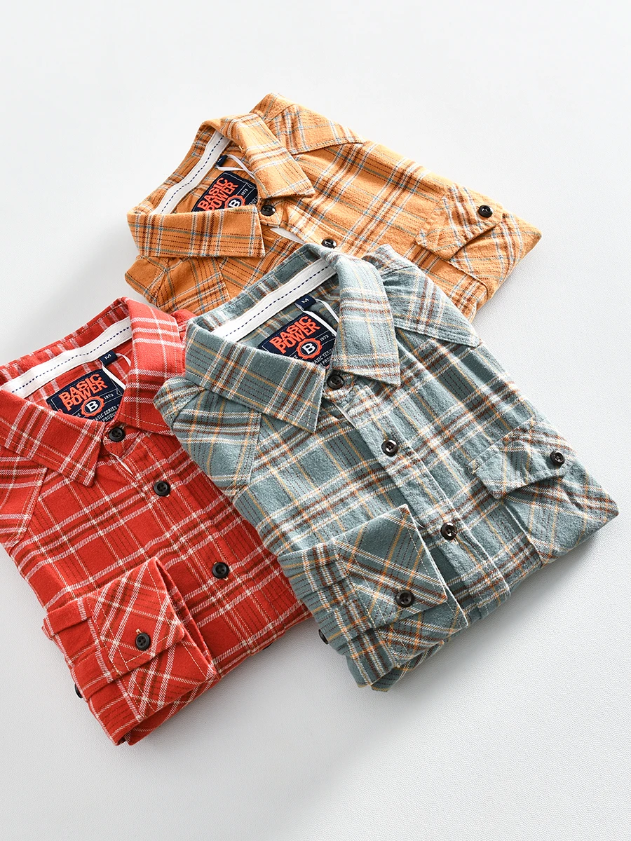 

Washed Plaid Long Sleeve Men's Shirt Hong Kong Trend Style Autumn Season Breathable Standard Fit Youth Fashion Comfortable Shirt