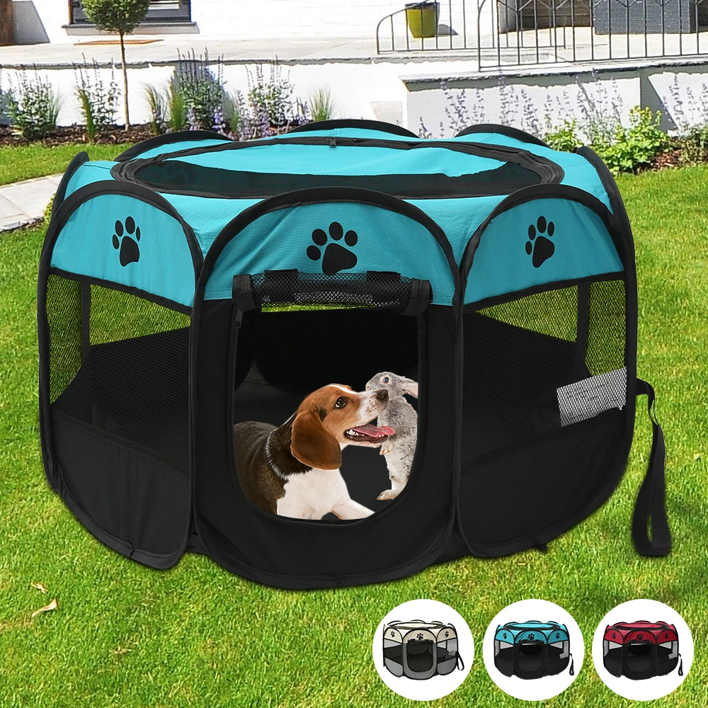 Folding Pet Tent Dog House Camping Accessories Pet Cage Octagonal Cage Fence Outdoor Big Dogs For Cat Tent Playpen Puppy Kennel