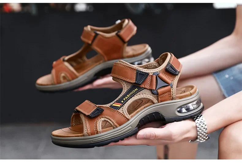 Neue Sommer Echtes Leder Männer Sandalen Mode-Design Atmungsaktive Casual Schuhe Männer Weichen Boden Outdoor Strand Sandalen Große Größe 46 – Detail 12