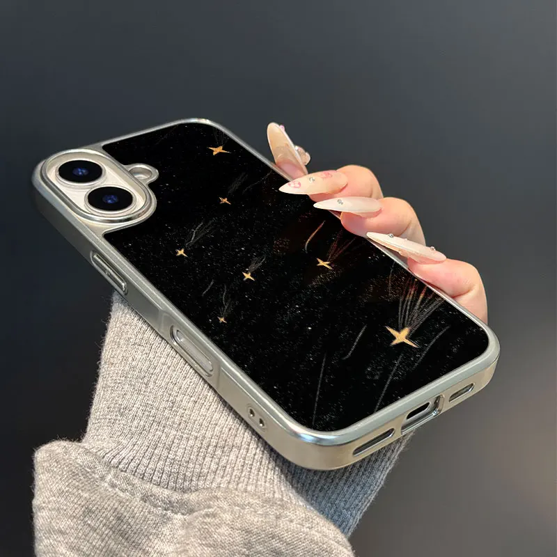 حافظة هاتف مضادة للسقوط من مادة البولي يوريثان الحراري ذات حافة فضية جميلة لهاتف آيفون XR/11/12/13/14/15/16/17 Pro Max