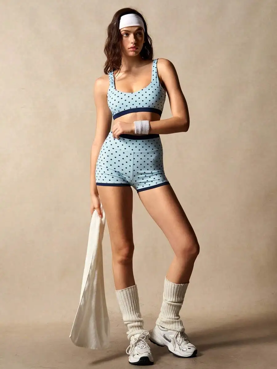 

Women Polka Dot Sports Bra And Shorts Set