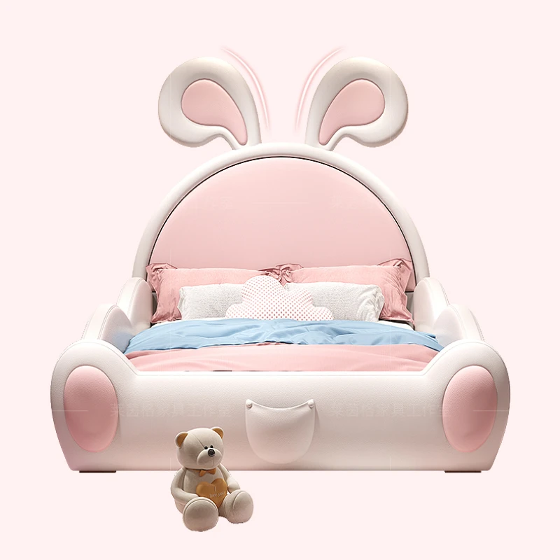 Cute Animal Shape Double Bed Frame Girls Modern Pink White Beds Queen Size Camas De Dormitorio Kids Bed Set Furniture