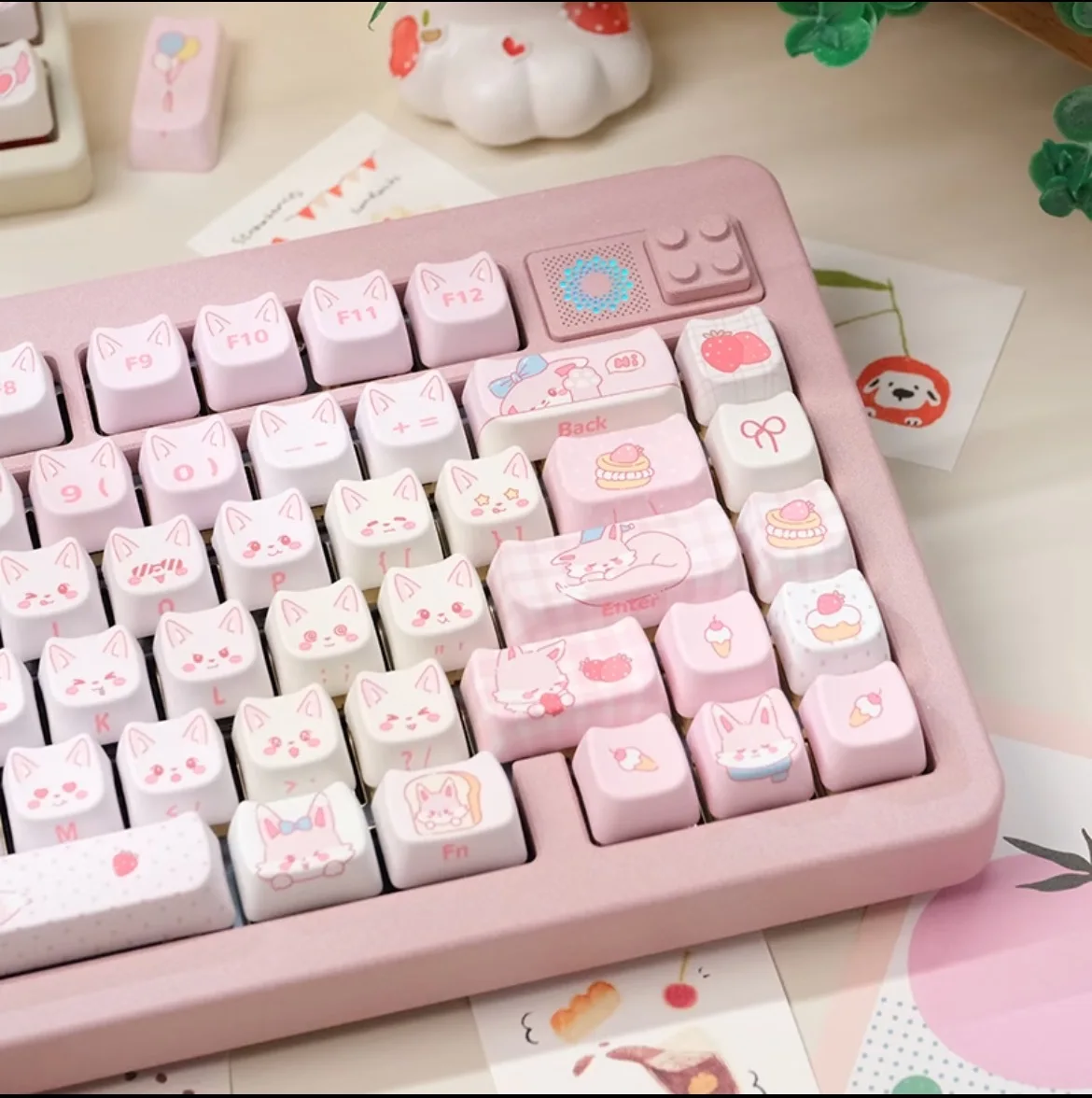 Pink Keycaps Cat-Ear MAO Profile Five-Sided Sublimation PBT Keycap Set Compatible with MX Switch Mechanical Keyboards for Women