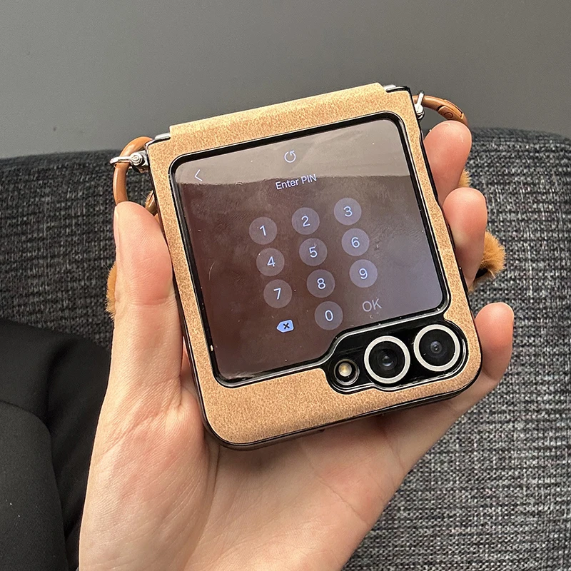 

Cute Flip Case For Samsung z flip6 zflip7 zflip5 Mixflip Phone Cases 3d Embroided Lucky Puppy Brown Leather Cover