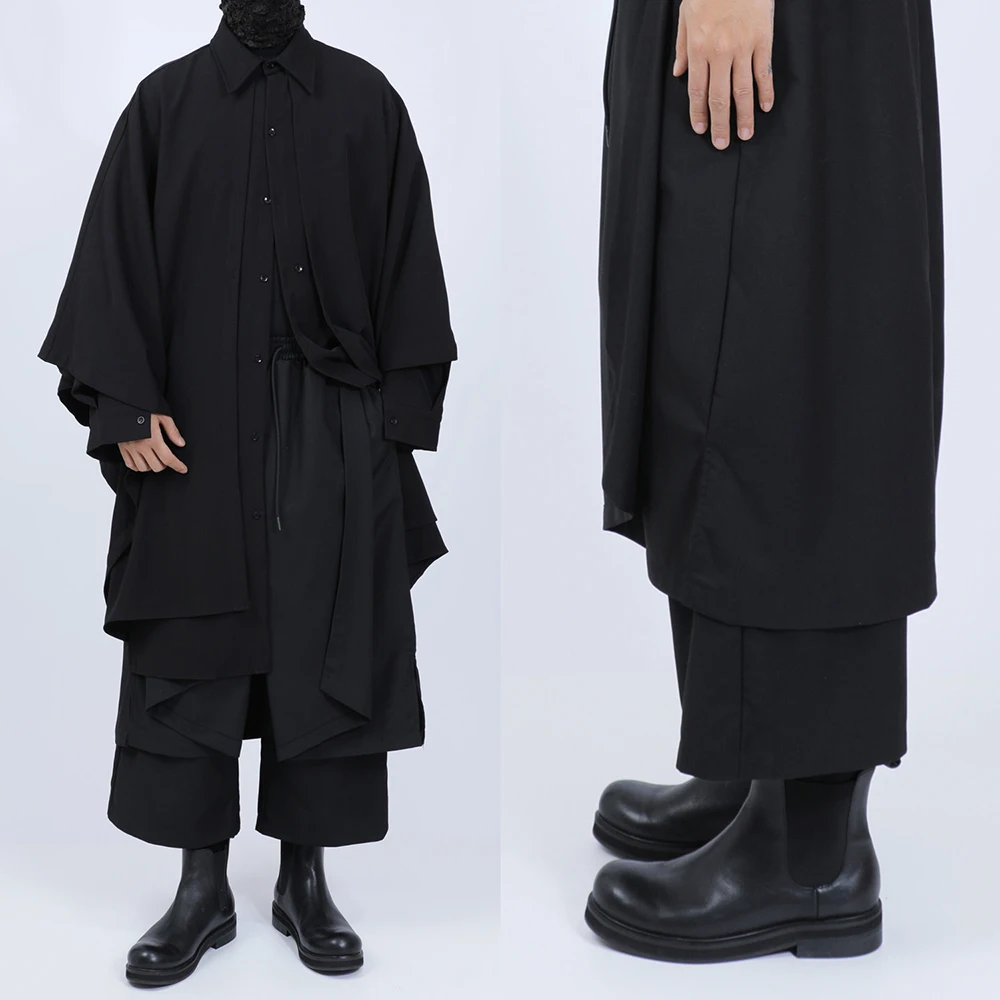 XS-5XL Summer New Men's Double-Layer Skirt Pants American Retro Fashion Trend High Street Casual Loose Breathable Men's Bottoms