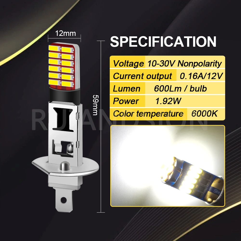 Ruiandsion 2 szt. Potężne H1 Lampada LED Automotiva lampy do samochodów żarówek do jazdy dziennej 12V 24V biało-niebieskie