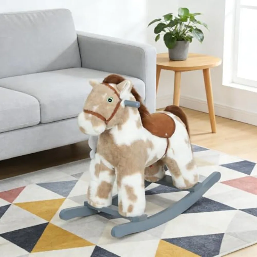 Plush Horse Rocker Soft Rocking Horse with Sturdy Frame, Non-Tip, Toddler Ride-On Toy