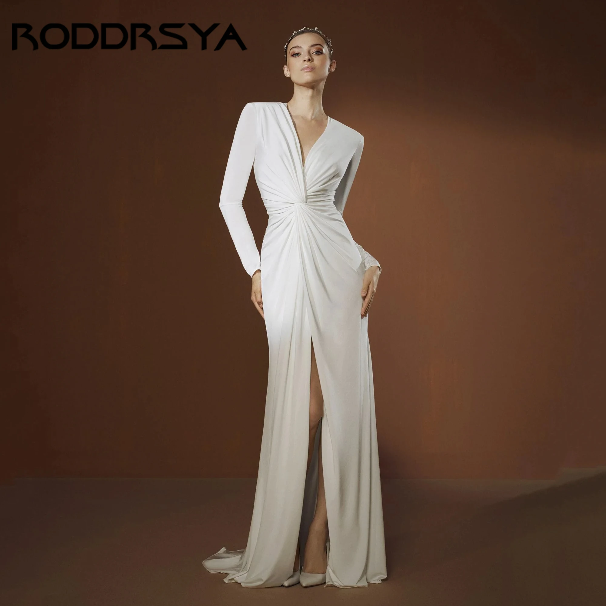 

Long Sleeves Luxury Mermaid Satin Wedding Dresses Bridal Gowns See Through Back With Button Vestidos De Novia 2025 Customized
