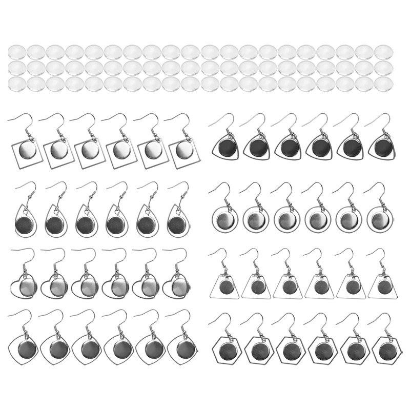 

108 Pieces Stainless Steel Earring Blanks Wire Hooks Bezel Trays With 12 Mm Glass Cabochons Setting For Jewelry Making DIY Craft