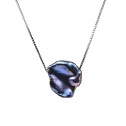 Women's Necklace Black Baroque Pearl Pendant 925 Sterling Silver Necklace Girly Style Unique Pearl Pendant Necklace