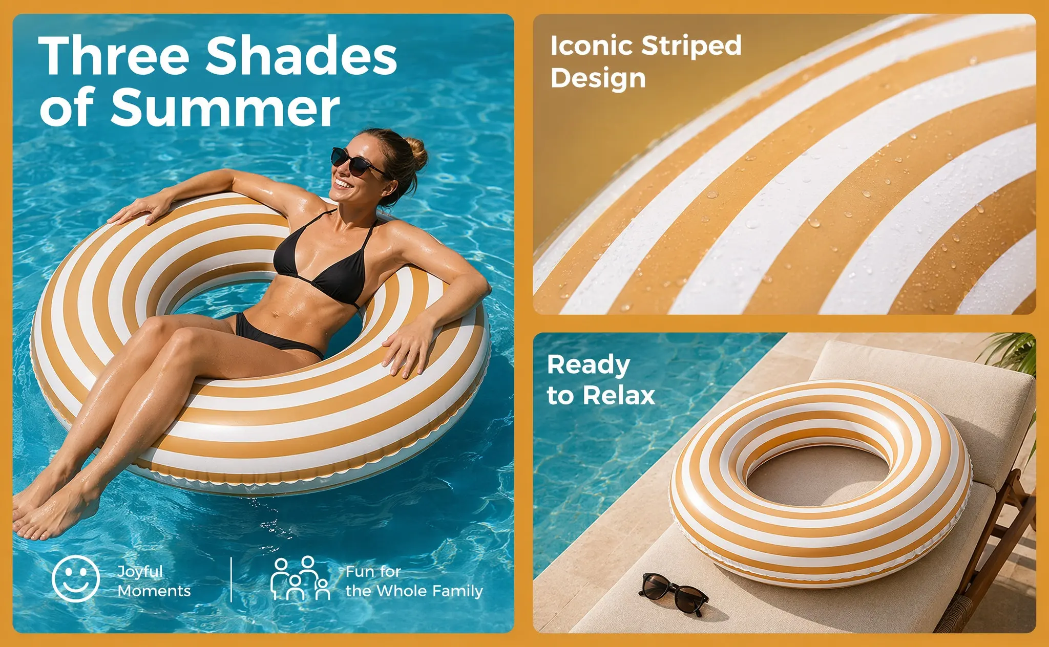Ring Adults Swimming Pool Accessories Inflatable Floats Safety Rings PVC Striped Portable
