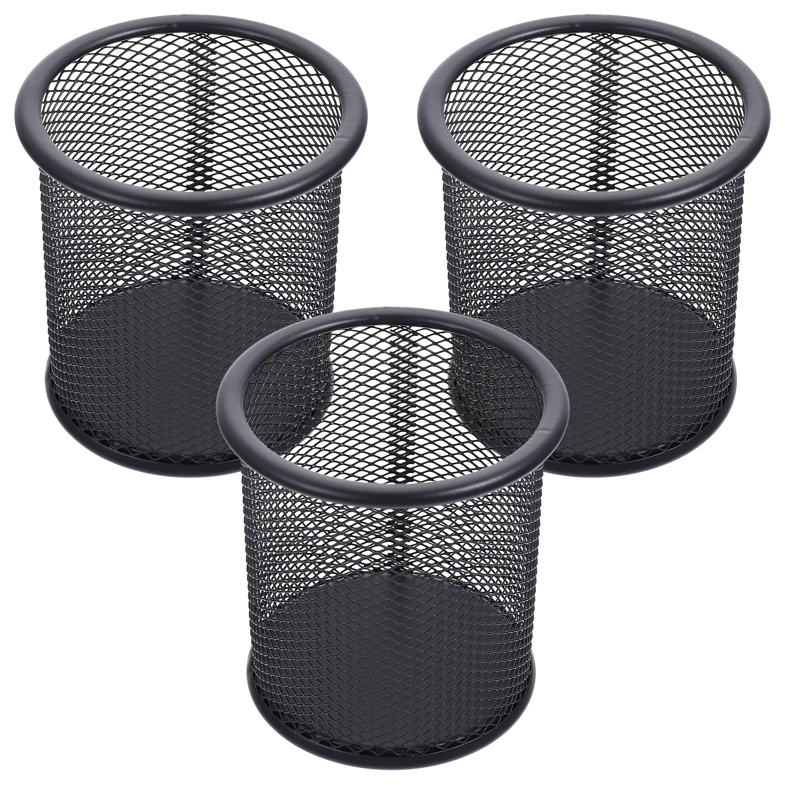 

3pcs Metal Mesh Pen Holder Desk Cup Makeup Brushes Organizer ABS EVA Material Office Use Decorative