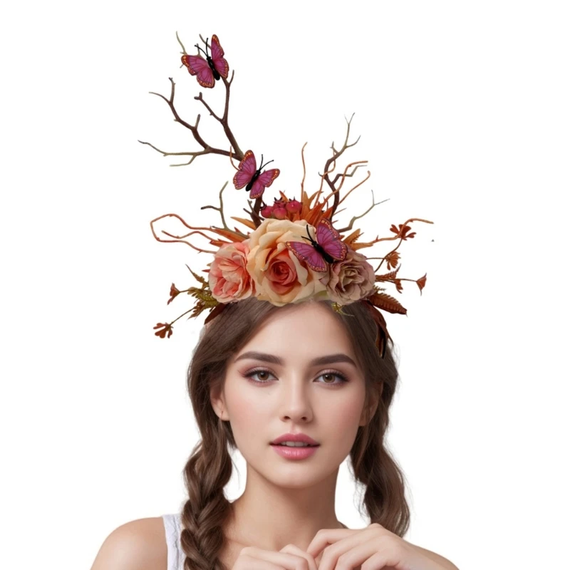 

Unique Flower Branch Butterfly Headwear Party Flower Headbands Devil Branch Animation Hair Hoop for Live Show Role