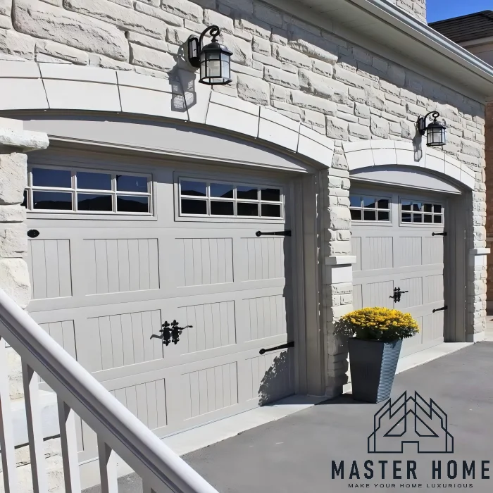 American Modern 16x8 Black Steel Insulated Carriage Sectional Garage Door Overhead Sliding Design With Flap For Modern Villas