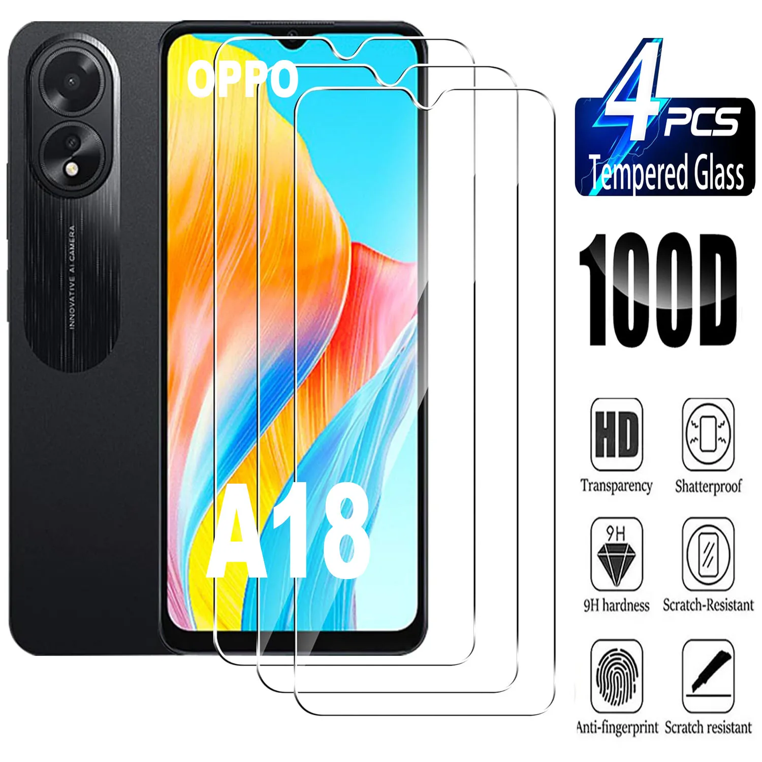 

9H Tempered Glass Film For OPPO A18 2/4Pcs HD Screen Protector Glass