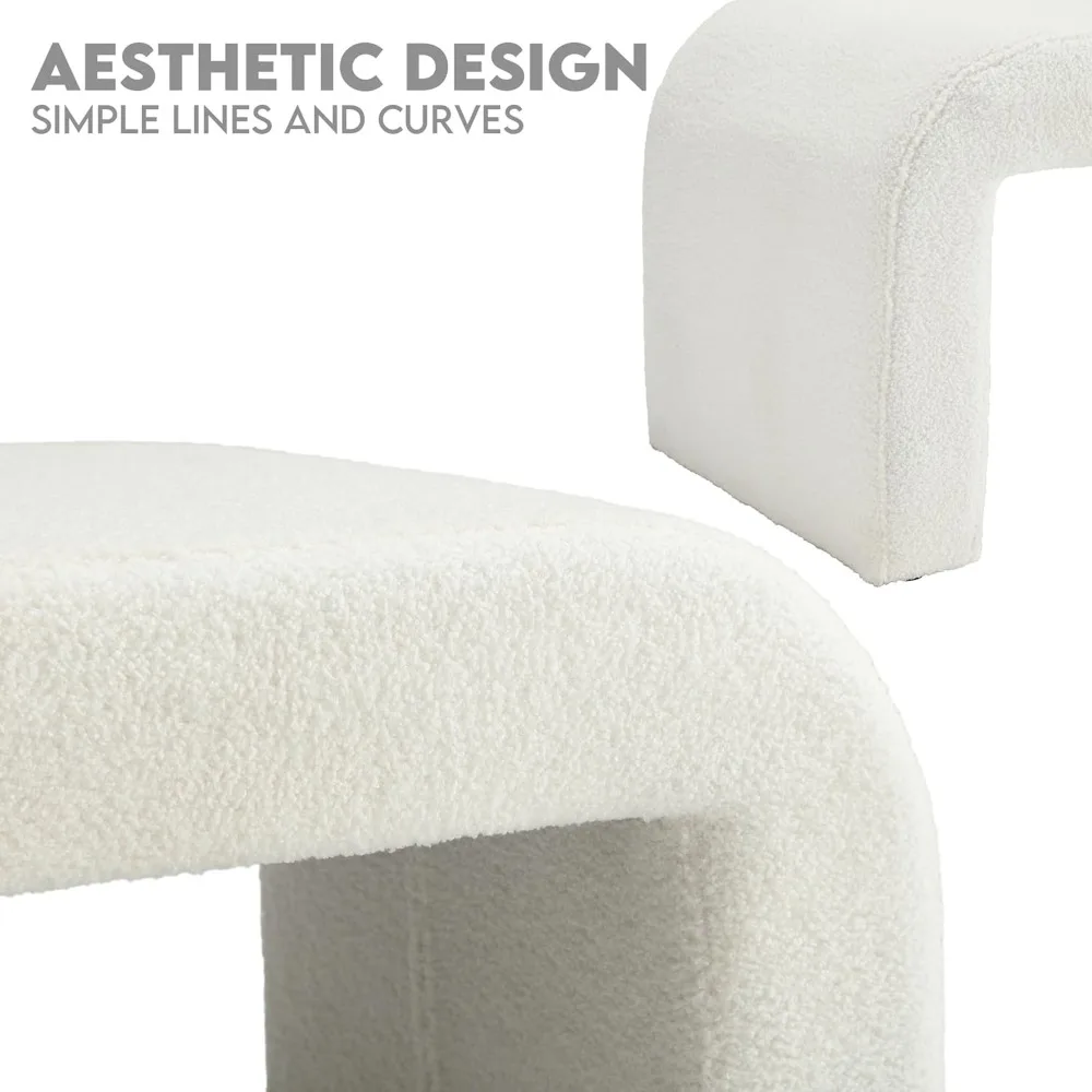 Conjunto de banco Boucle moderno branco de 1, banco retangular de entrada Sherpa, otomano estofado, apoio para os pés do banco interno