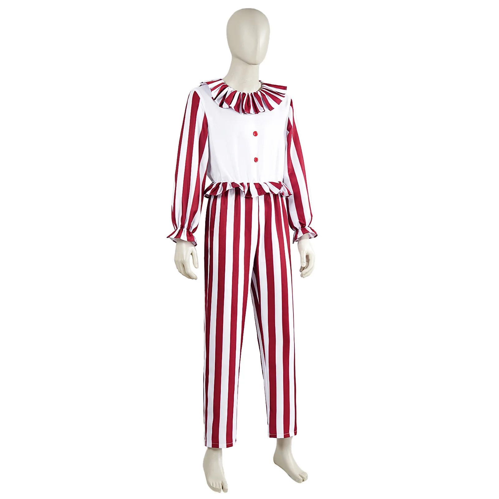 

Clown in A Cornfield cos Joker red striped jumpsuit horror suit