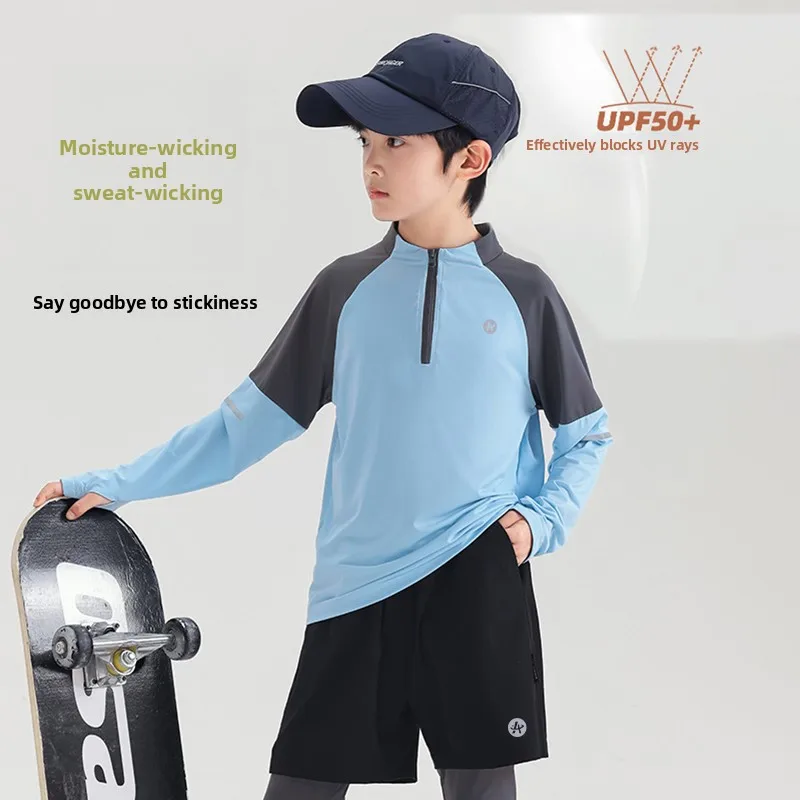 Quick Dry Ice Silk Long Sleeve Sports Suit for Children Basketball Training Clothes Running Football Sun Protection Set for Boys
