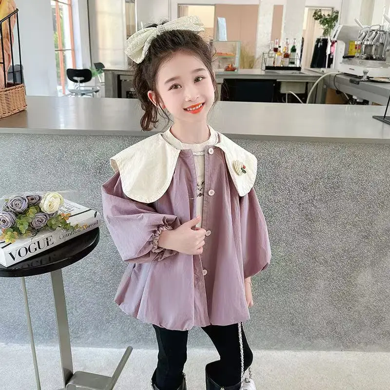 

Girls Windbreaker Jacket 2025 Autumn New Children's Collision Doll Collar Blouse Baby Fashion Leisure Windproof 90-140cm