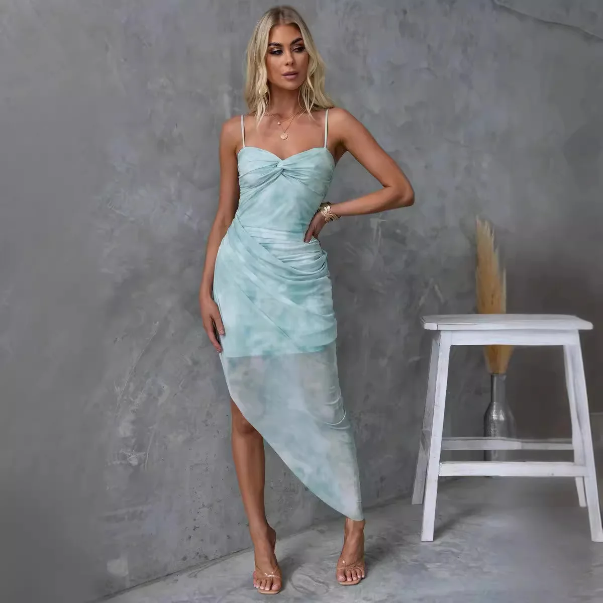 여성 봄 여름 새로운 스트랩 민소매 꽃 꽃 인쇄 분할 드레스 캐주얼 휴가 루즈 드레스