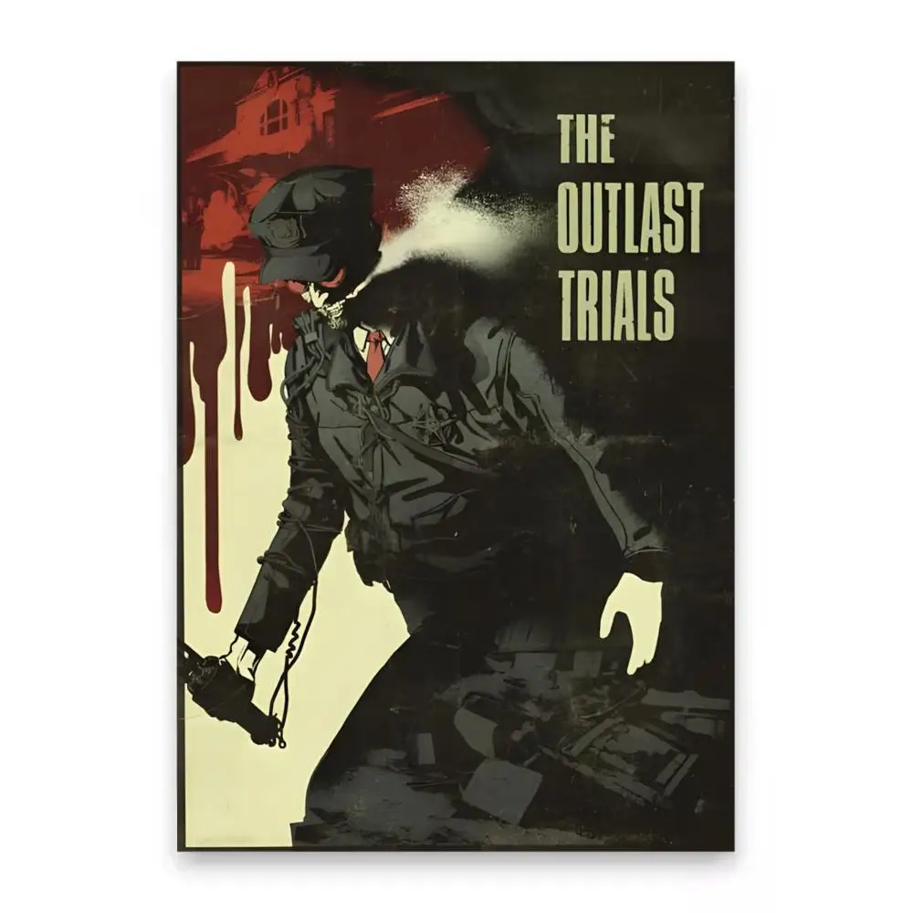 The Outlast Trials Spiel Horror Thriller Poster Selbstklebend Hochwertiger Druck Papier Wandkunst Wohnzimmer Heimdekoration