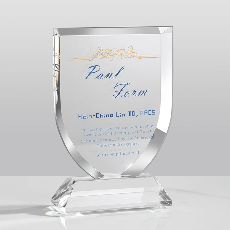 Customized High-end Shield shape Crystal Trophy Excellent Staff Company Annual Meeting Awards, Home Decor Outstanding Medal, 1Pc