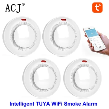 ACJ Smart Tuya WiFi Smoke Alarm Wireless Smoke Detector Security Protection Alarm for Home Hotel Remote Fire Alarm