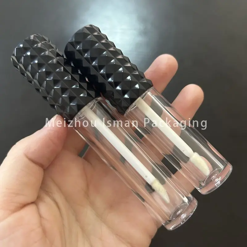 

50Pcs luxury clear liquid lipstick container 5ml 7ml refillable black empty lip gloss tube packaging with wands brush