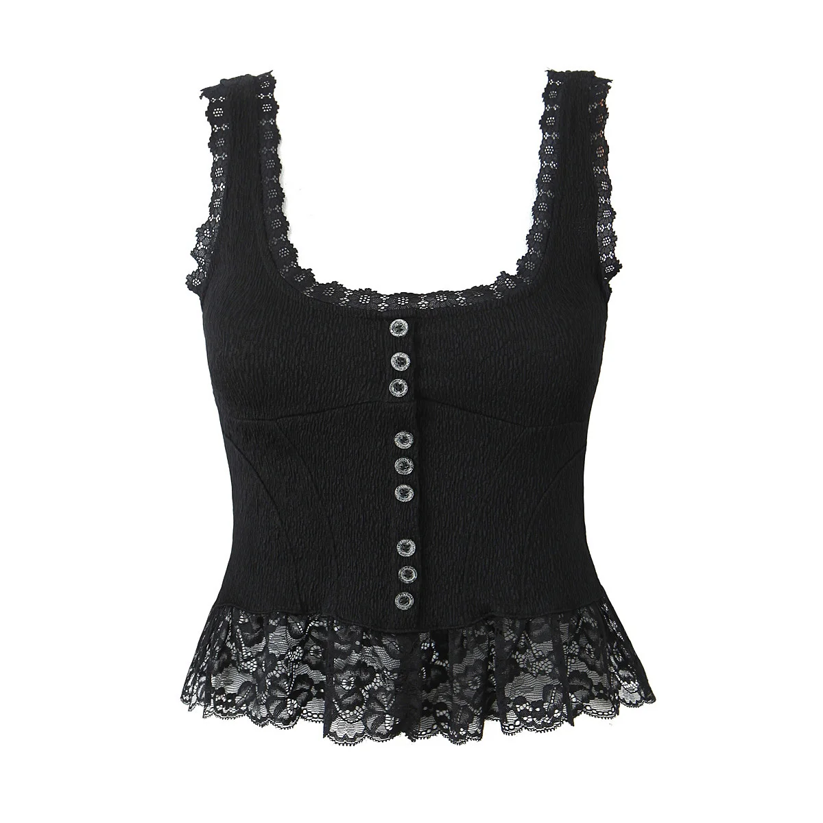 Ceco de Mujer Moderno con Encaje Blanco y Ne, Estilo Corto Versátil de Primavera 2024, Material Diverso, Largo Corto