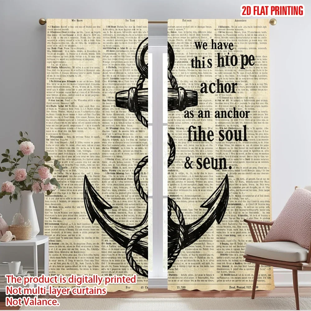 

2pcs 2D flat printing Drapes Anchor Hope Soul Secure Fabric Without Electricity All Season Party & Holiday Decor Use for gold