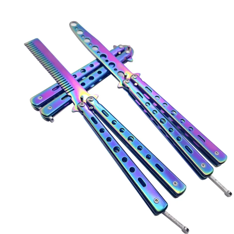 Folding Butterfly Comb for Men Portable Butterfly Training Comb Knife Foldable Trainer Pocket Flail Metal Knife Uncut Blade