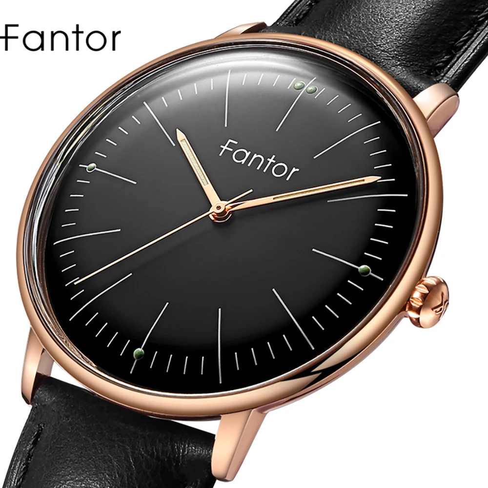 Fantor Brand Classic Minimalist Men Leather Luminous Hand Casual Business Man Quartz Watch with Box