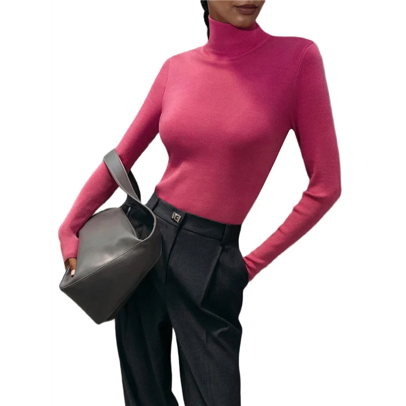 

ABWE-Женская рубашка с длинными рукавами, осенне-зимняя мода, базовое термобелье, топы, розовый порошок L