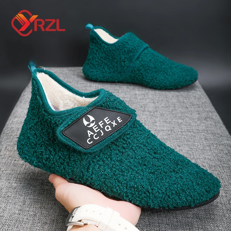 

YRZL Winter Cotton Shoes Men Warm Slip on Lightweight Slippers Men Plush Bedroom Home Cotton Loafers Men Winter Warm Shoes