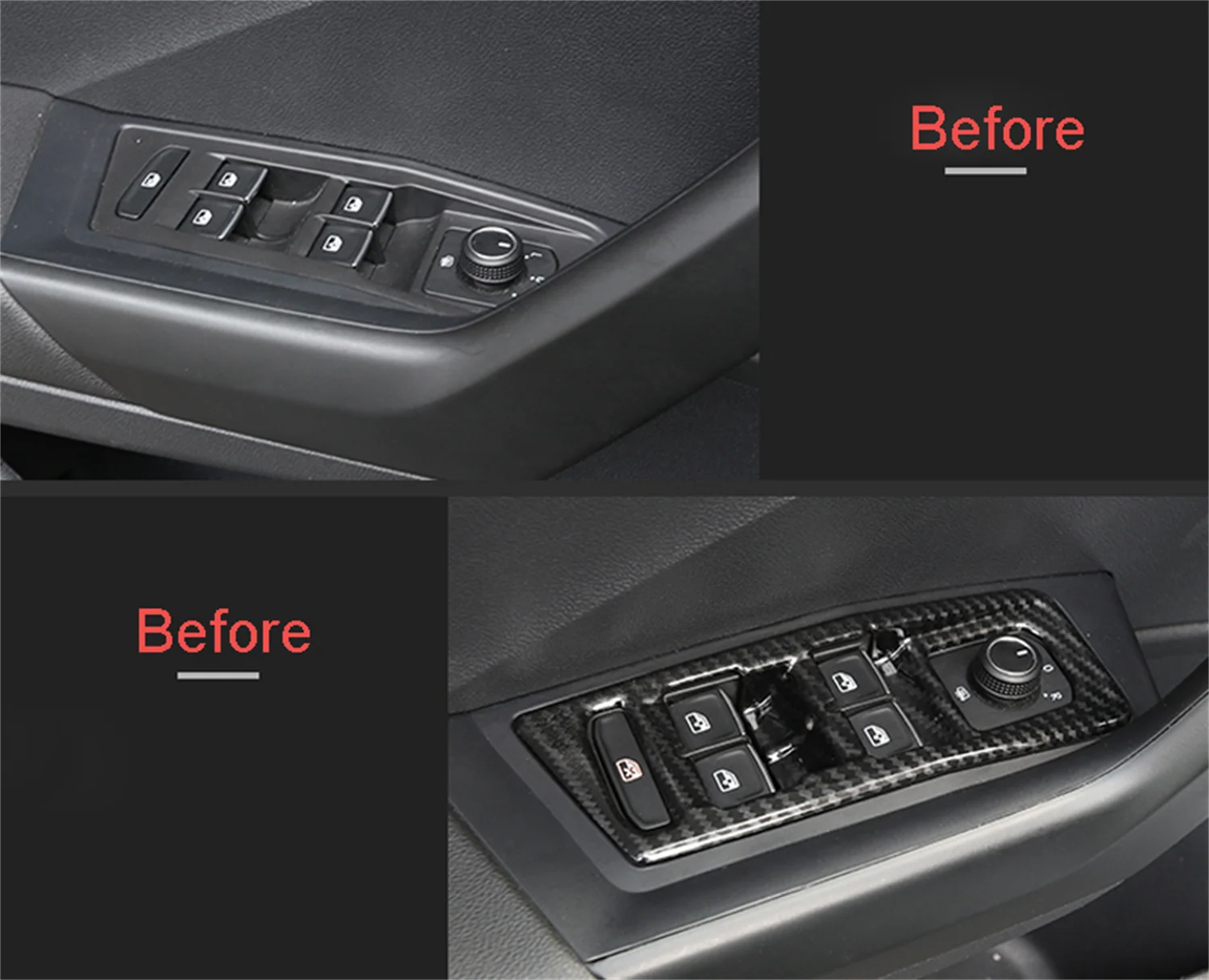 For VW Volkswagen T-ROC 2017-2023 LHD Carbon Black Window Lift Switch Control Button Cover Decor Trim ABS Accessories 4pcs
