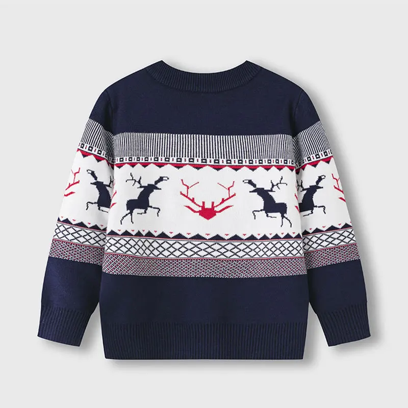 Kids Cute Christmas Elk Jacquard Warm Knitted Pullover Sweater Vintage Knitwear Baby Boys Girls Autumn Winter Xmas Sweaters