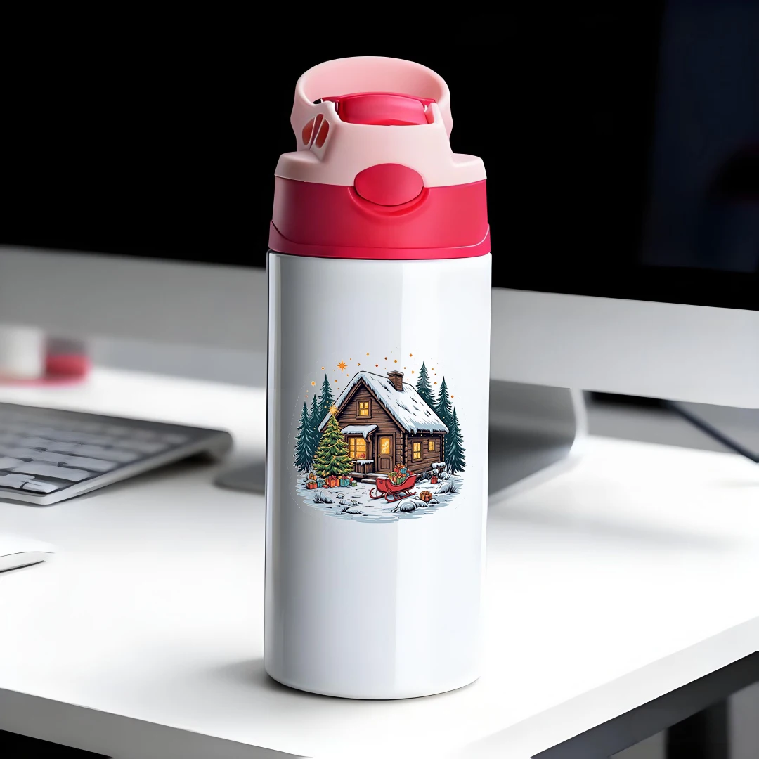 

304 stainless steel thermal cup + cartoon Christmas themed straw children's water cup + warm and portable Christmas gift