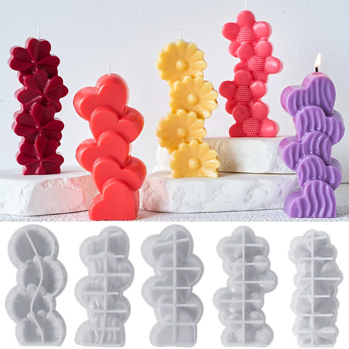Valentinstag Duftkerze Silikonform DIY handgemachte stapelbare Blume Liebe Blatt Seife Form kreative Handwerk Geschenk Home Decor