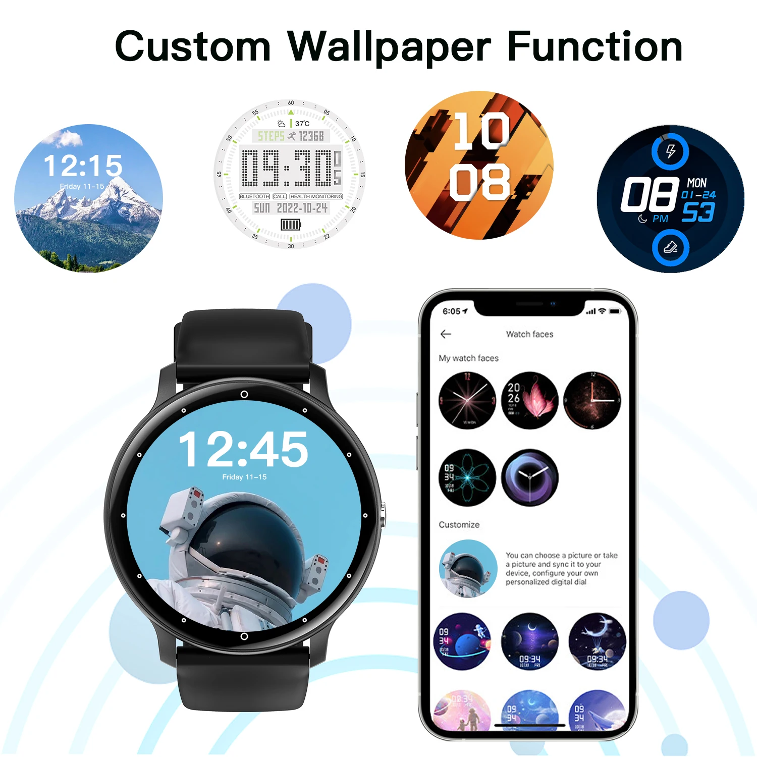 Smartwatch, Wireless Calling/dialing, Multi-sport Mode, Multiple APP Alerts, Compatible with IPhone/Andriod