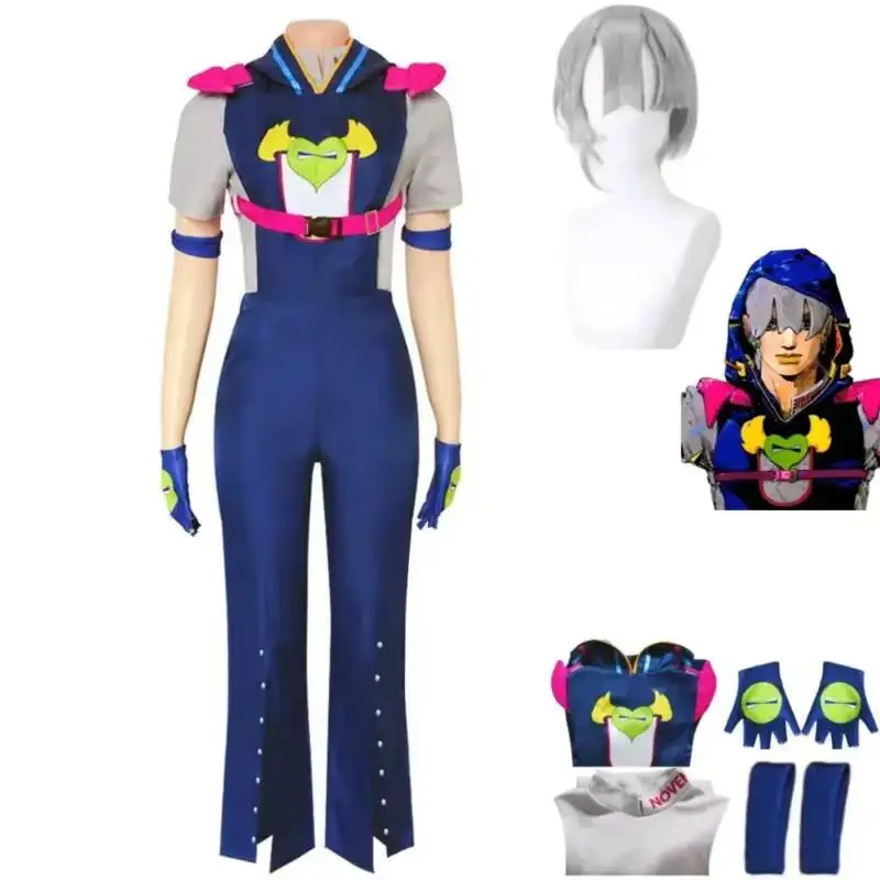 

Anime Jojo's Bizarre Adventure 9 The JOJO Lands Jodio Joestar Cosplay Costume Josef Wig Jumpsuits Rompers Man Woman Party Suit