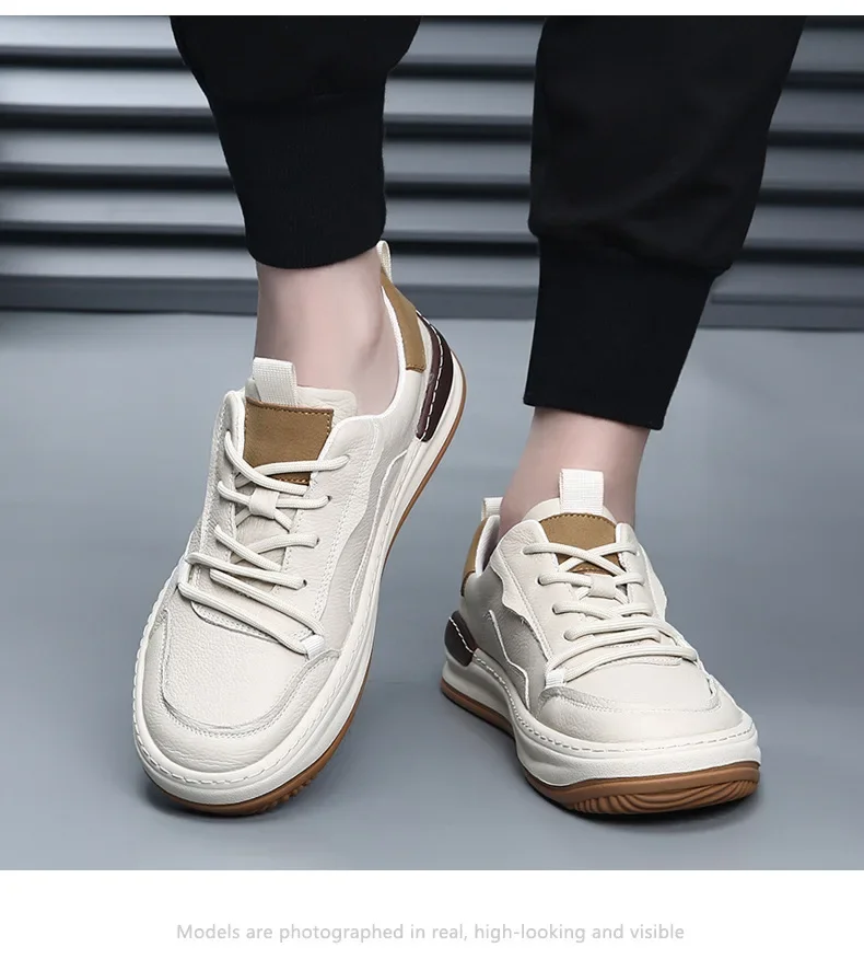 جديد الرجال جلد طبيعي حذاء كاجوال الربيع تنفس أحذية رياضية مسطحة الشاب الدانتيل متابعة المتسكعون