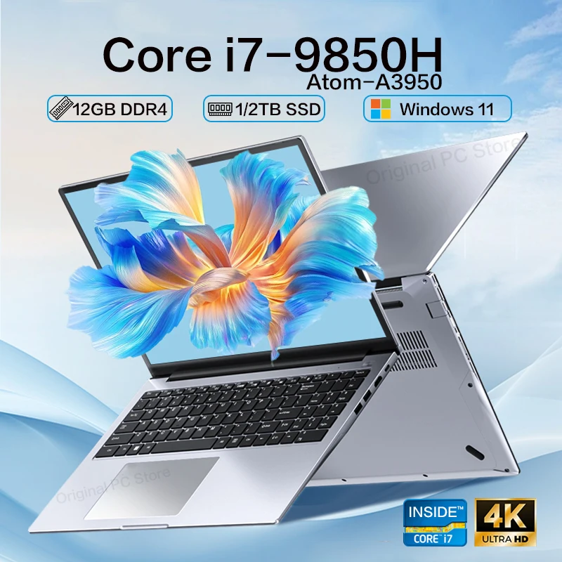 

i7 9850H Ультратонкий ноутбук для геймеров Windows 11 12 ГБ ОЗУ 1 ТБ SSD Портативные ноутбуки Компьютер HD 14,1 дюйма 1920*1020 Офисный ноутбук