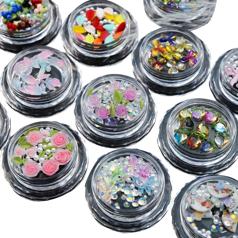 1 scatola Nail Art perle farfalla resina pietre gemme Multi-stili Sparkle Nail Designs Charms Manicure fai da te 3D decalcomanie artigianato