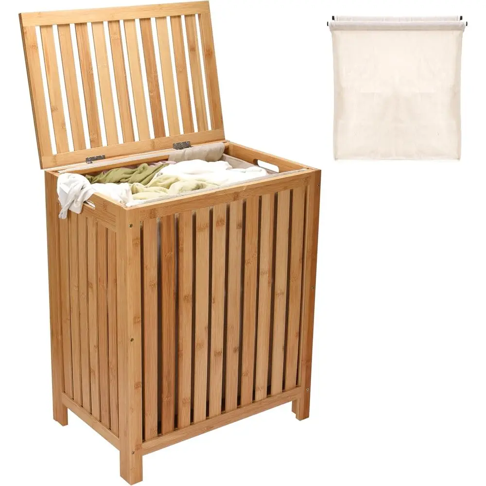 

25x20x13-Inch Waterproof Bamboo Laundry Basket with Lid - Ideal for Clothes, Blankets, and Home Storage - 110L Capacity