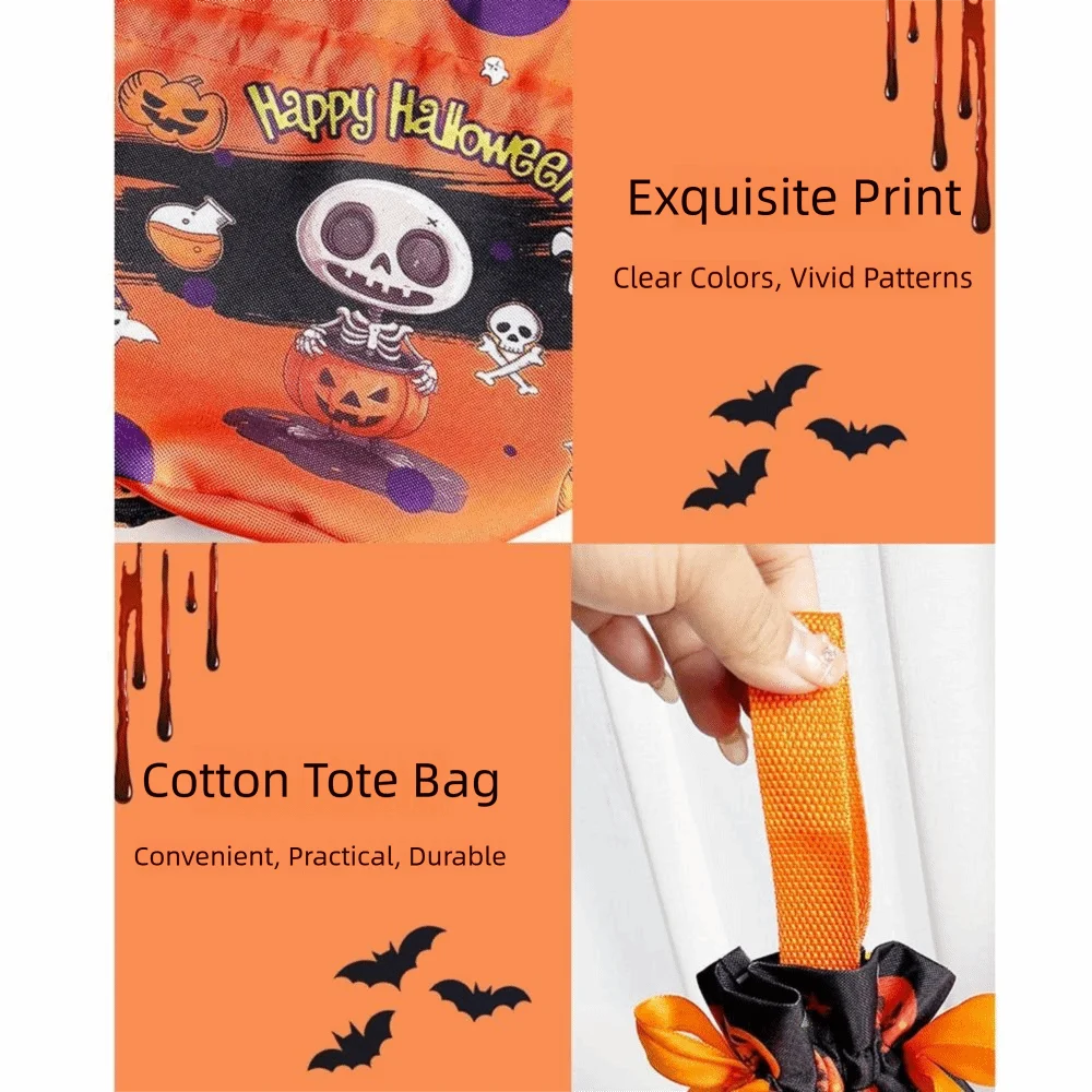 Handheld Halloween Candy Tote Bag Portable Drawstring/Snap Button Halloween Gift Handbag Pumpkin Pattern Design Lightweight